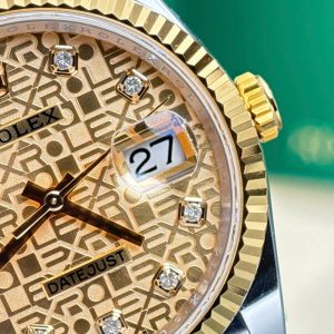 Rolex DateJust Họa Tiết Vi Tính Mặt Vàng Replica Cao Cấp Nhà Máy AR 36mm (2)