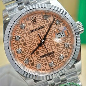 Rolex DateJust Replica Cao Cấp Mặt Hồng Tiết Họa Vi Tính Máy Cơ Tự Động Xưởng AR 36mm (2)