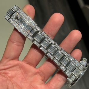 Rolex Sky-Dweller Mặt Bạc Replica 11 Đính Full Kim Cương Moissanite Baguette 42mm (2)