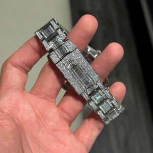 Rolex Sky-Dweller Mặt Bạc Replica 11 Đính Full Kim Cương Moissanite Baguette 42mm (2)