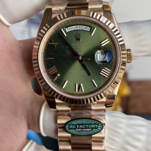 Rolex Day-Date Chế Tác Mặt Xanh Ô Liu Nặng 210 Gram Màu Vàng Hồng Nhà Máy RC 40mm (1)