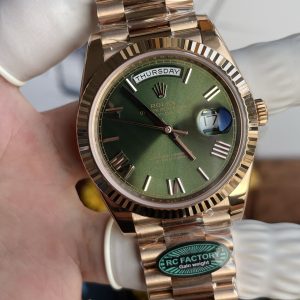 Rolex Day-Date Chế Tác Mặt Xanh Ô Liu Nặng 210 Gram Màu Vàng Hồng Nhà Máy RC 40mm (1)