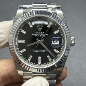 Rolex Day-Date Fake Cao Cấp Mặt Đen Máy Calibre 3255 Dây Đeo President Nhà Máy RC 40mm (10)