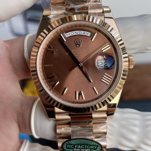 Rolex Day-Date Replica 11 Mặt Nâu Chocolate Nặng 210 Gram Màu Vàng Hồng Nhà Máy RC 40mm (1)