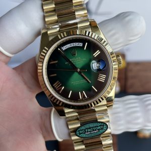 Rolex Day-Date Replica 11 Mặt Xanh Khói Nặng 210 Gram Dây Đeo President Nhà Máy RC 40mm (1)