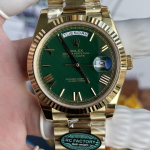 Rolex Day-Date Replica Cao Cấp Mặt Xanh Lá Cây Nặng 210 Gram Màu Vàng Vàng Nhà Máy RC 40mm (2)