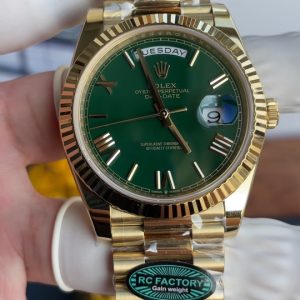Rolex Day-Date Replica Cao Cấp Mặt Xanh Lá Cây Nặng 210 Gram Màu Vàng Vàng Nhà Máy RC 40mm (2)